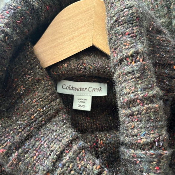 Coldwater Creek Brown Green Striped Wool Knit Batwing Sweater Poncho XS/S - Picture 7 of 9